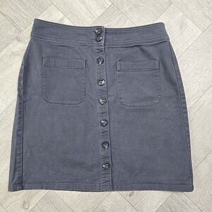 Loft Women's Size 2P Petite Straight Gray Solid Mini Skirt Pockets Button Front
